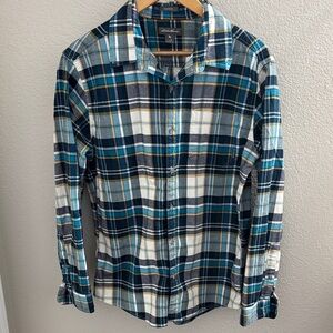 Eddie Bauer Blue and White Plaid Flannel Shirt